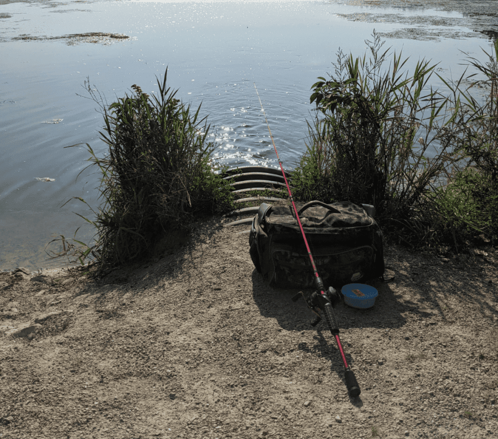 Fishing tackle near culvert. 